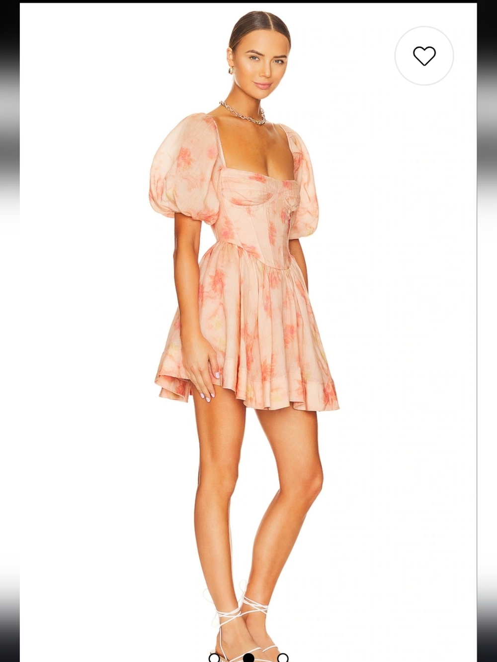 Bardot Peach Watercolor‎ Puff-Sleeve Mini Dress